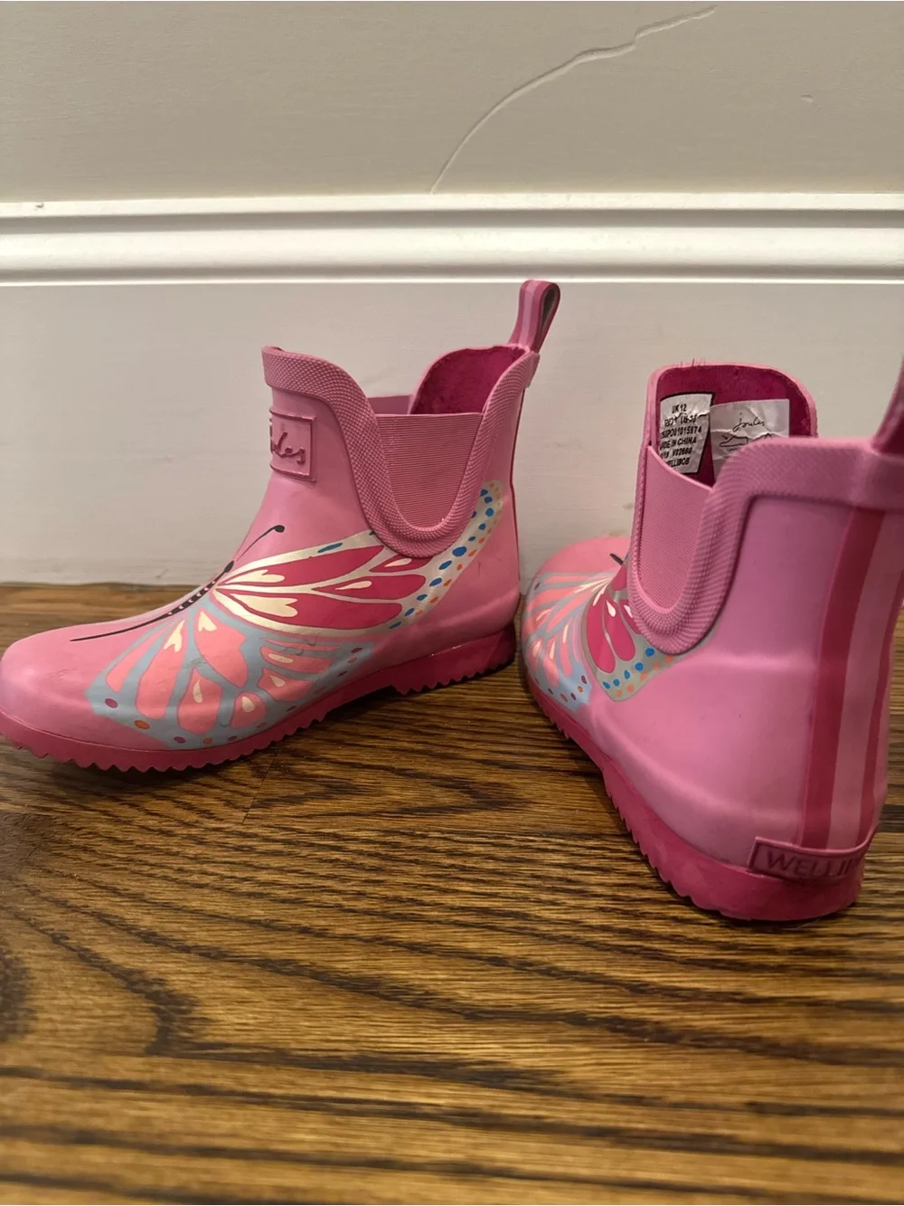 Joules Pink Butterfly Short Rain Boots